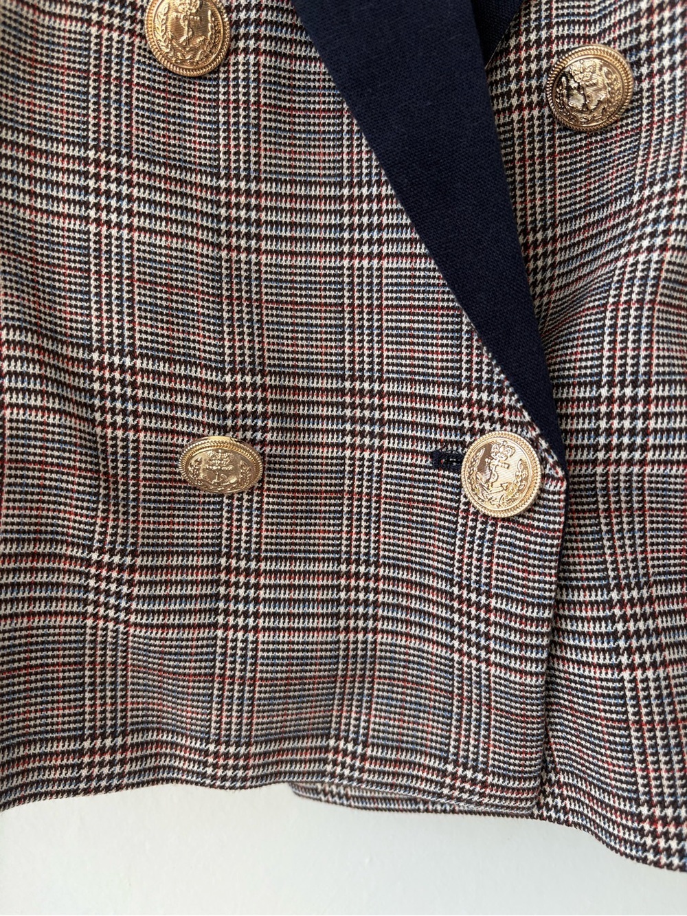 Jason Wu Mixed Media Cropped Navy Plaid‎ Blazer Jacket Medium - Picture 7 of 10